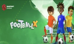 FootballX, crash game de futebol da SmartSoft com bola subindo em campo
