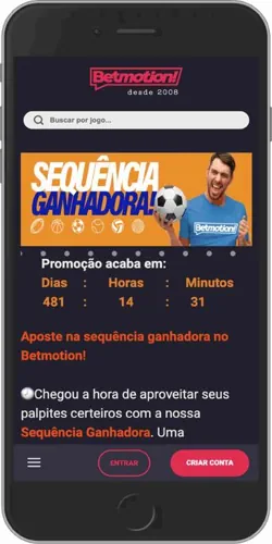 Tela do site móvel da Betmotion Brasil em um smartphone