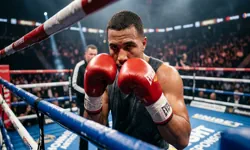 Aposta em luta de boxe com ringue e luvas vermelhas